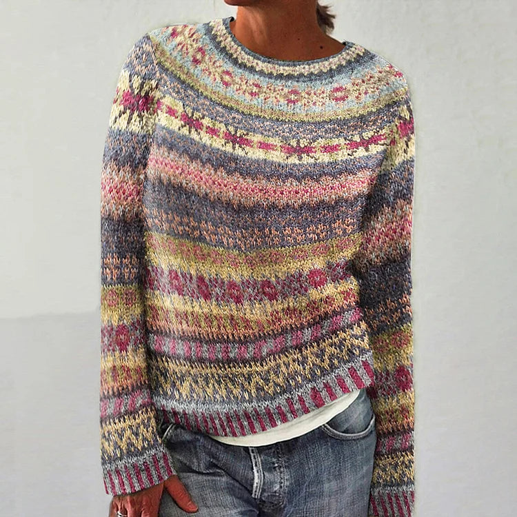 Ladies Vintage Knitted Sweater | Comfortable Multicolor Fair Isle pattern
