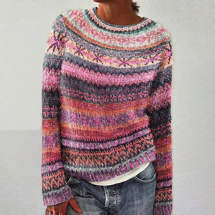 Ladies Vintage Knitted Sweater | Comfortable Multicolor Fair Isle pattern