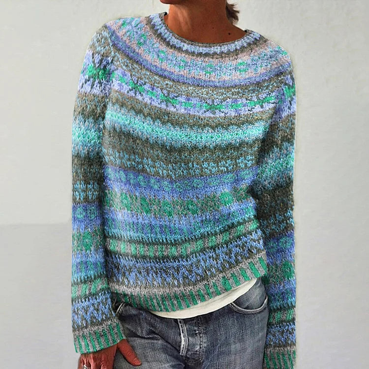 Ladies Vintage Knitted Sweater | Comfortable Multicolor Fair Isle pattern