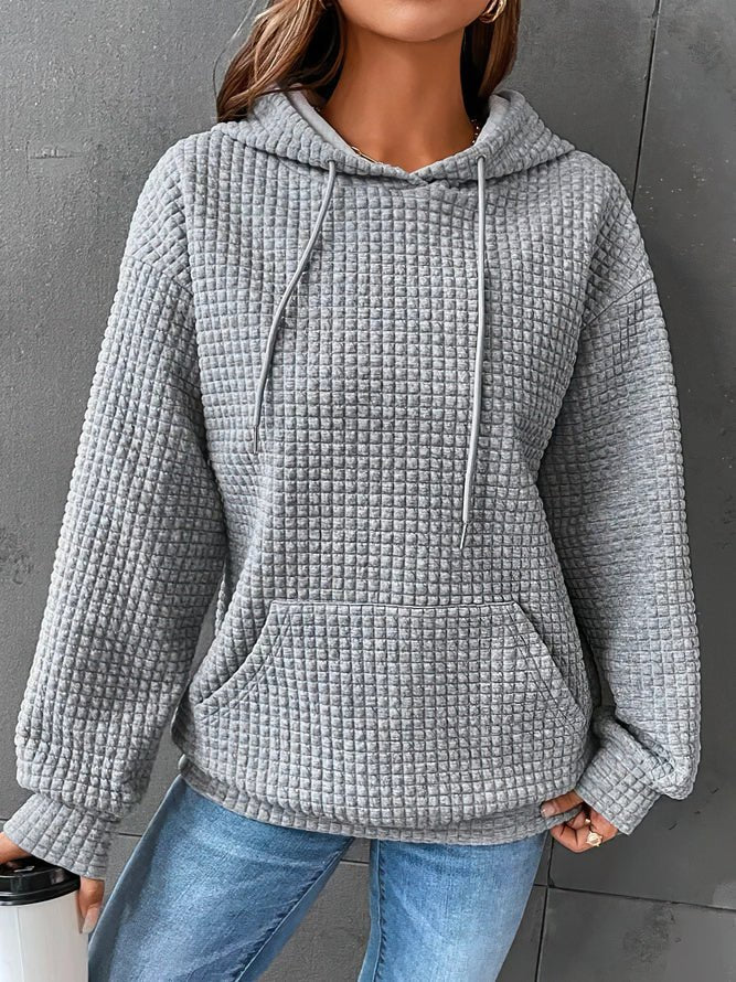 Ladies waffle knitted hoodie | Comfortable pullover with front bag
