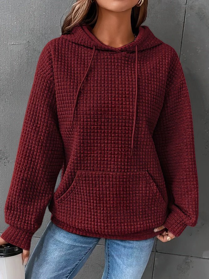 Ladies waffle knitted hoodie | Comfortable pullover with front bag