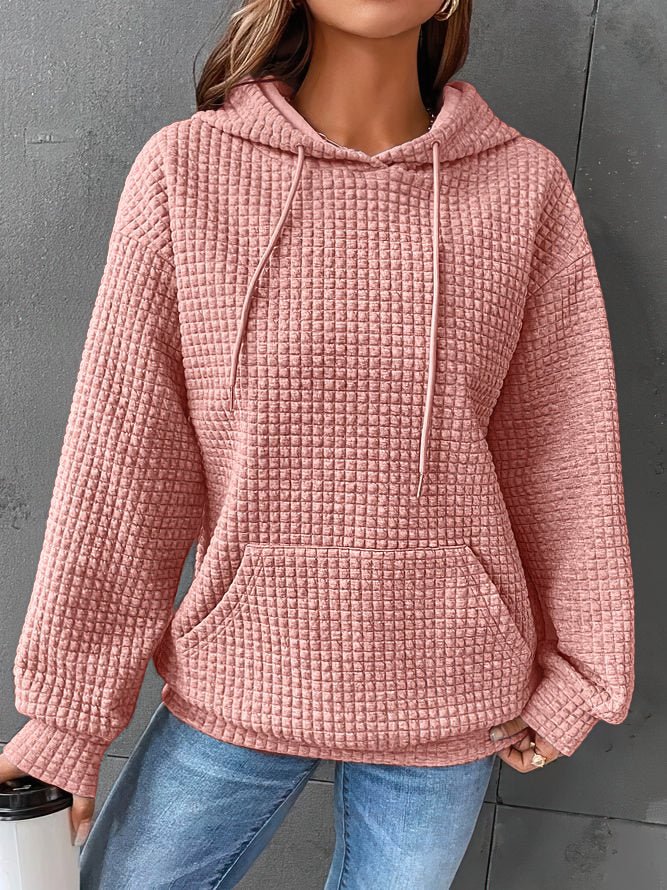Ladies waffle knitted hoodie | Comfortable pullover with front bag