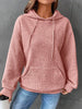 Ladies waffle knitted hoodie | Comfortable pullover with front bag