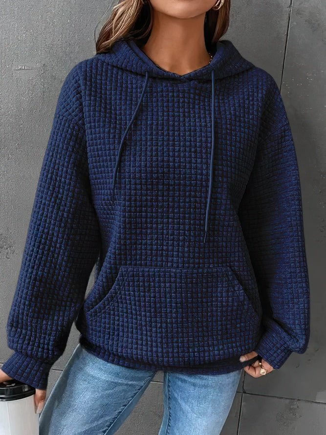 Ladies waffle knitted hoodie | Comfortable pullover with front bag