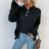 Ladies waffle knitted sweater with button closure | Casual long sleeves Henley Pullover