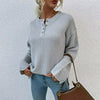 Ladies waffle knitted sweater with button closure | Casual long sleeves Henley Pullover