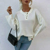 Ladies waffle knitted sweater with button closure | Casual long sleeves Henley Pullover