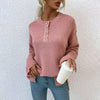 Ladies waffle knitted sweater with button closure | Casual long sleeves Henley Pullover