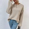 Ladies waffle knitted sweater with button closure | Casual long sleeves Henley Pullover
