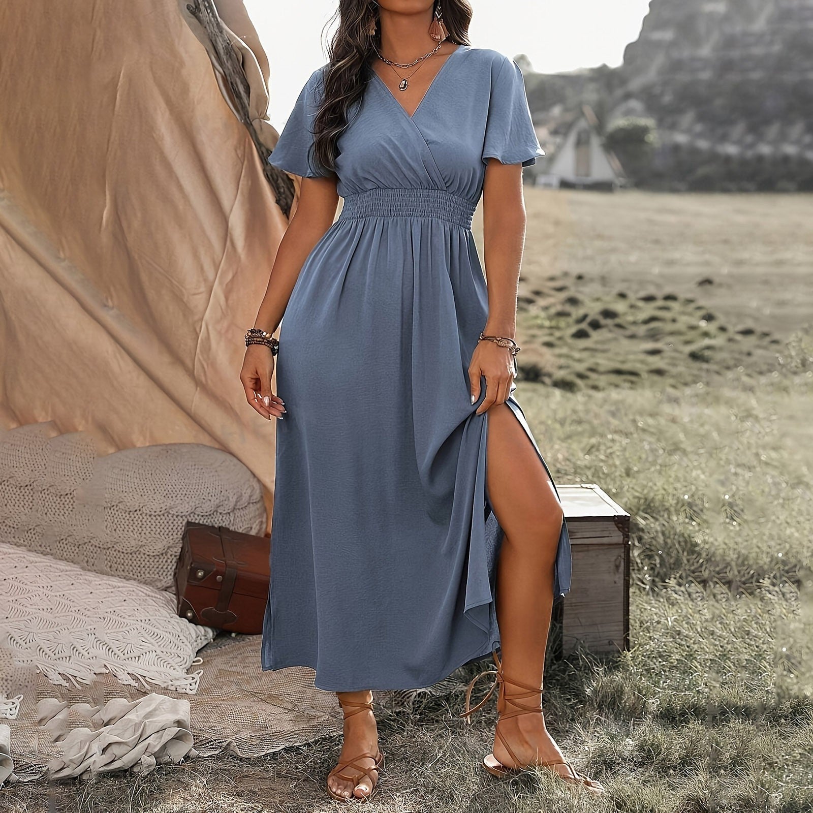 Elegant Dress with Wrap Detail-Feminine Boho style