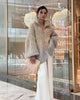 Elegant satin dress with knitted cardigan with sequins for women | Ideal for formal evenings