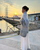 Elegant satin dress with knitted cardigan with sequins for women | Ideal for formal evenings