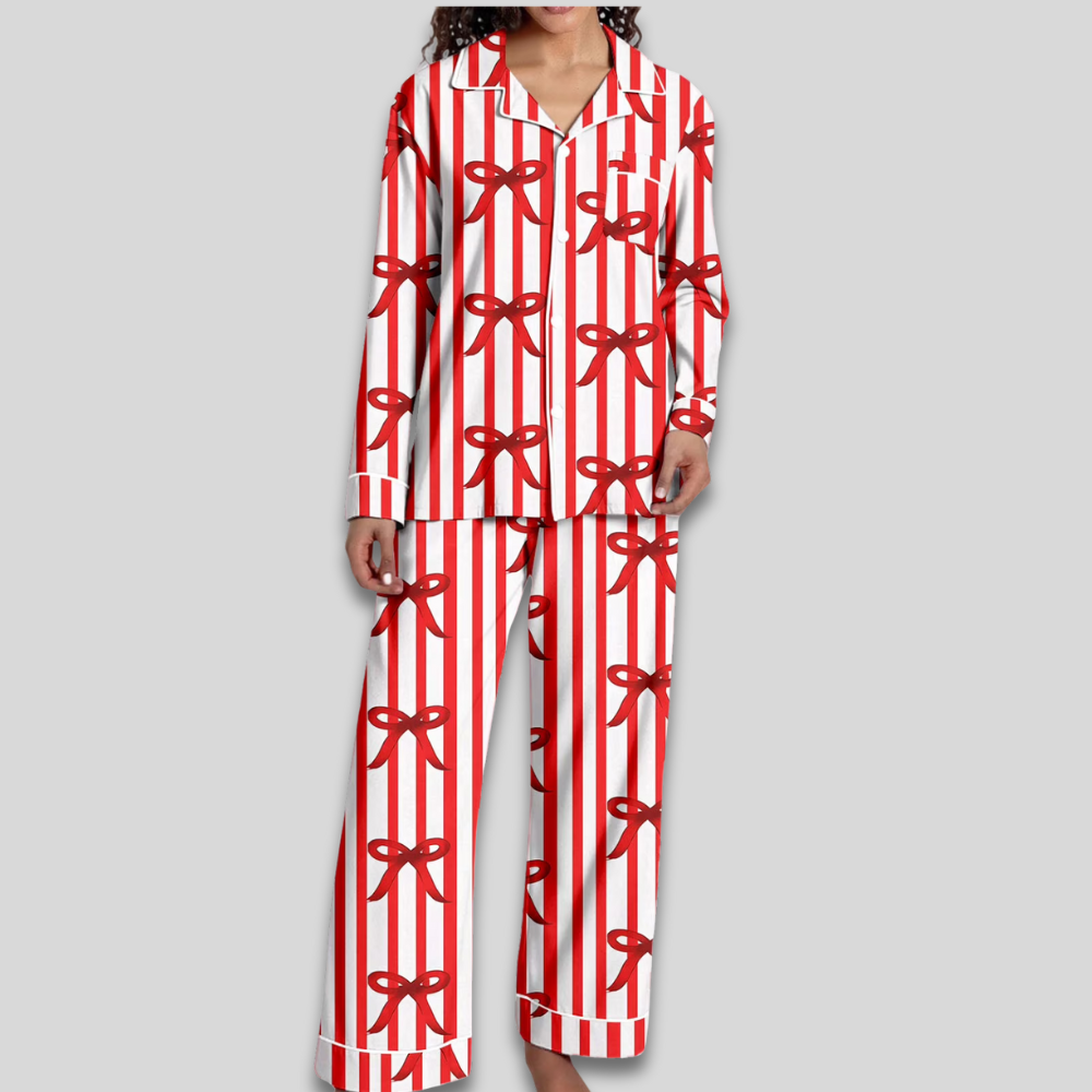 Women Cozy Soft Pajama Set - Christmas Button Down Two Piece