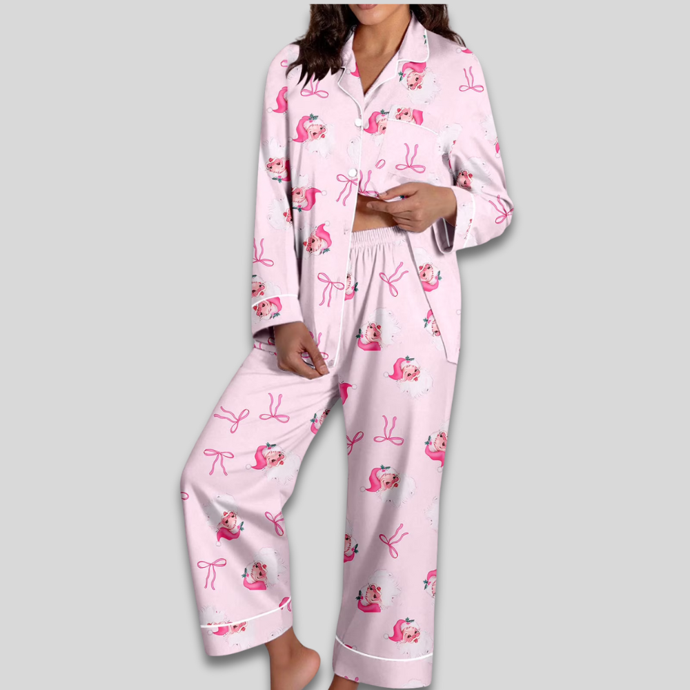 Women Cozy Soft Pajama Set - Christmas Button Down Two Piece