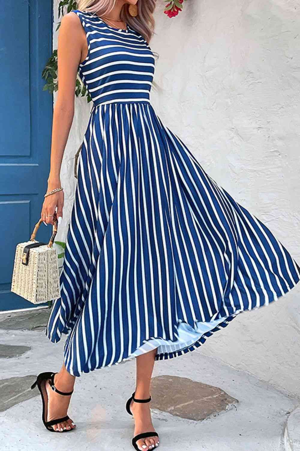 Striped sleeveless summer dress ladies