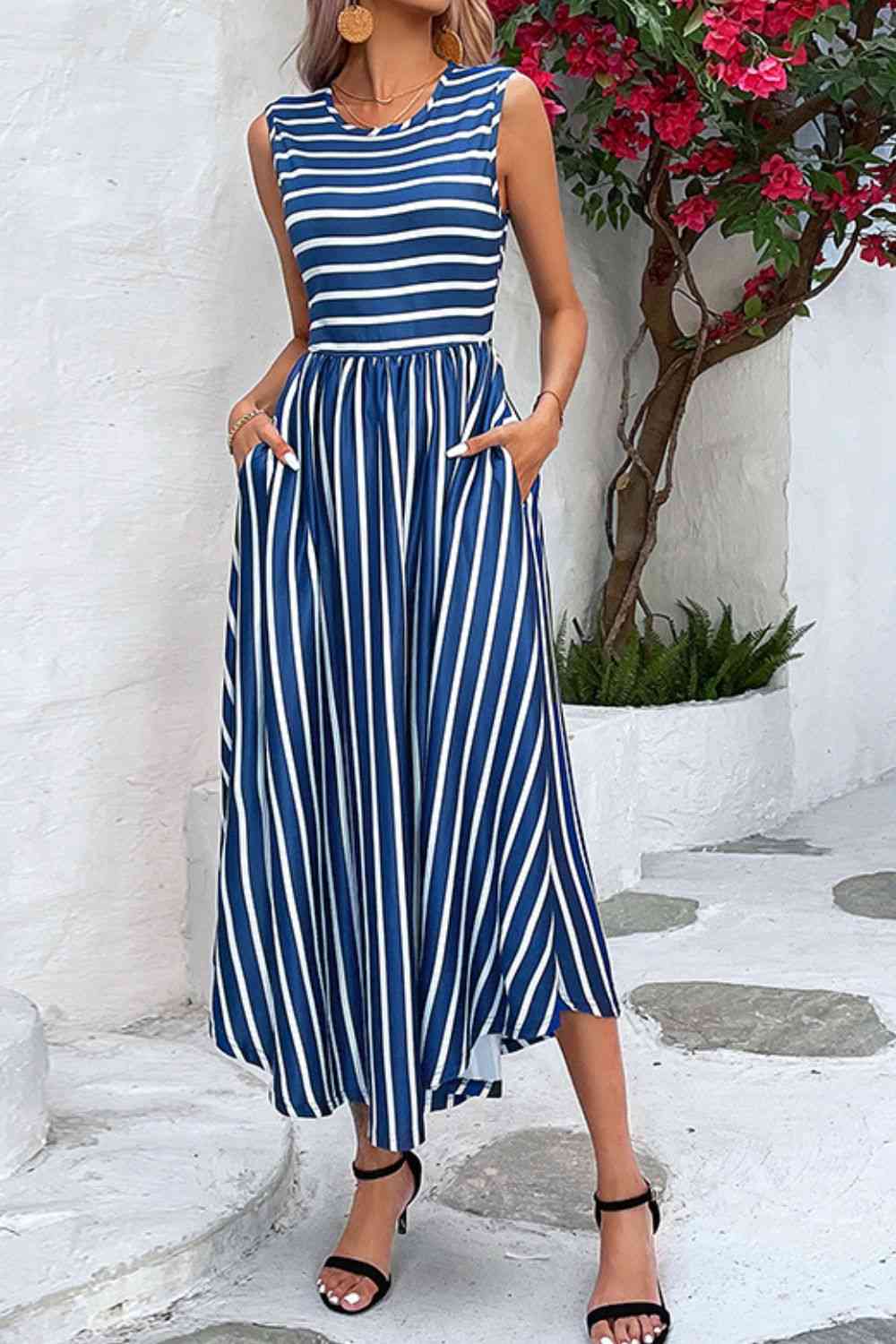 Striped sleeveless summer dress ladies