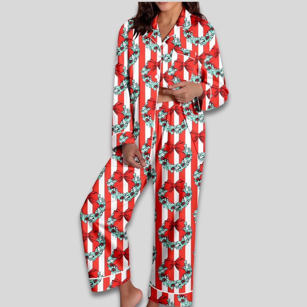 Women Cozy Soft Pajama Set - Christmas Button Down Two Piece