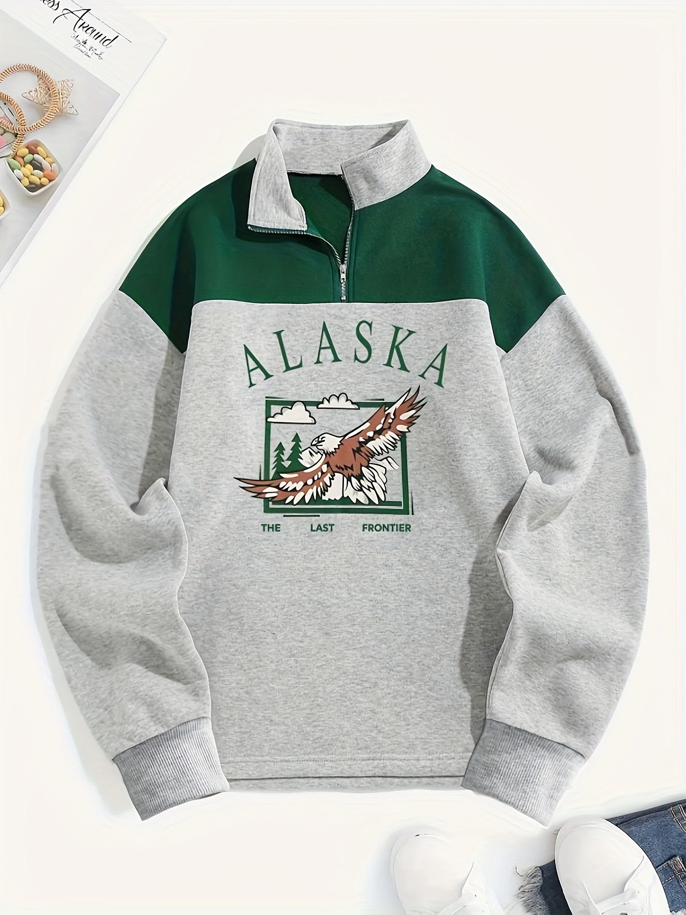 Men's Alaska Graphic Half Rits Sweater | Casual long sleeves pullover with collar