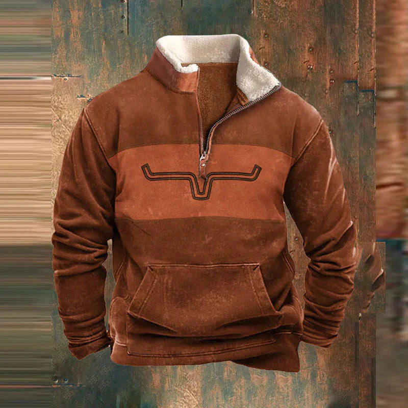 Men Aztec Fleece Pullover | Half zipper, long sleeves, warm Sherpa lining, casual southwestern style