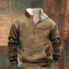 Men Aztec Fleece Pullover | Half zipper, long sleeves, warm Sherpa lining, casual southwestern style