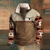 Men Aztec Fleece Pullover | Half zipper, long sleeves, warm Sherpa lining, casual southwestern style