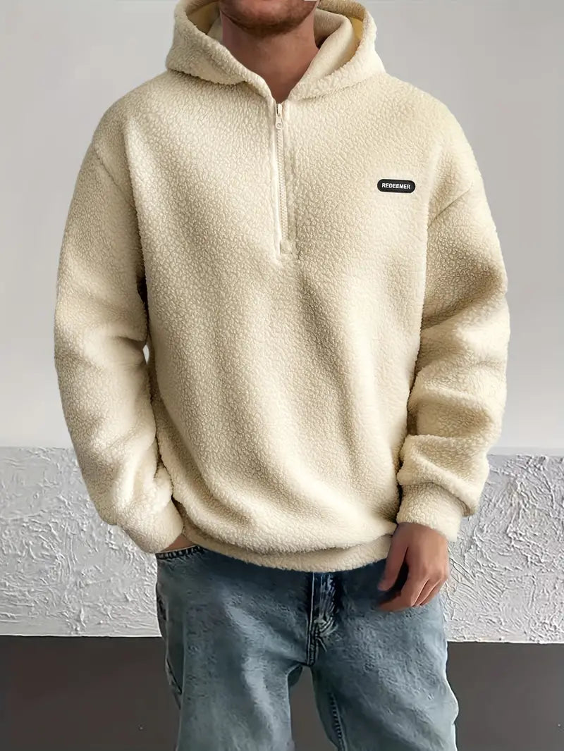 Men's Fleece Half Rits Hoodie | Warm casual pullover with hood