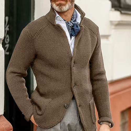 Men's knitted cardigan with button closure | Slim-Fit Casual vest with a raised collar