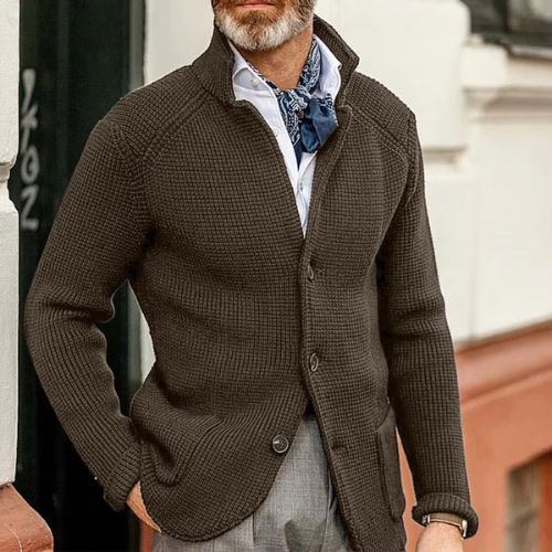 Men's knitted cardigan with button closure | Slim-Fit Casual vest with a raised collar