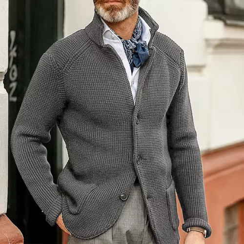 Men's knitted cardigan with button closure | Slim-Fit Casual vest with a raised collar
