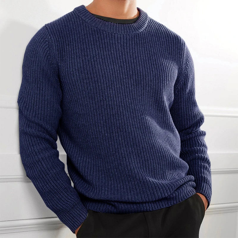 Men's ribbed knitted sweater | Round neck, long sleeves, casual fit