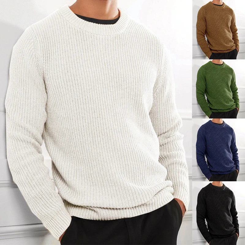 Men's ribbed knitted sweater | Round neck, long sleeves, casual fit