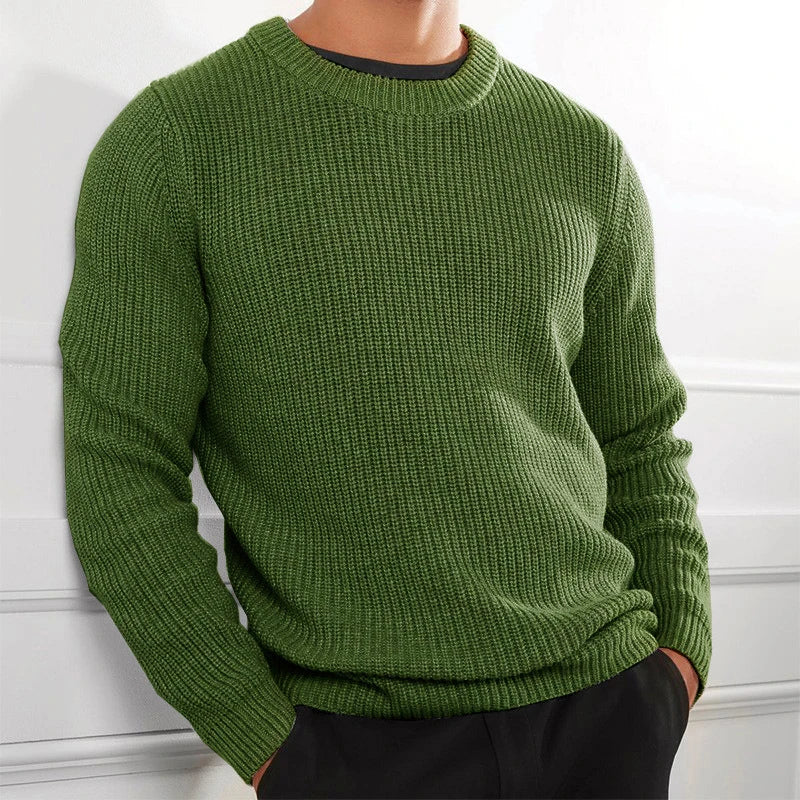 Men's ribbed knitted sweater | Round neck, long sleeves, casual fit