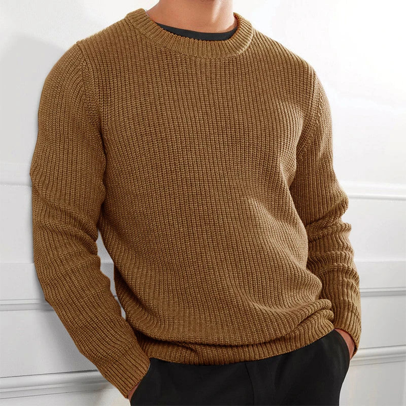 Men's ribbed knitted sweater | Round neck, long sleeves, casual fit