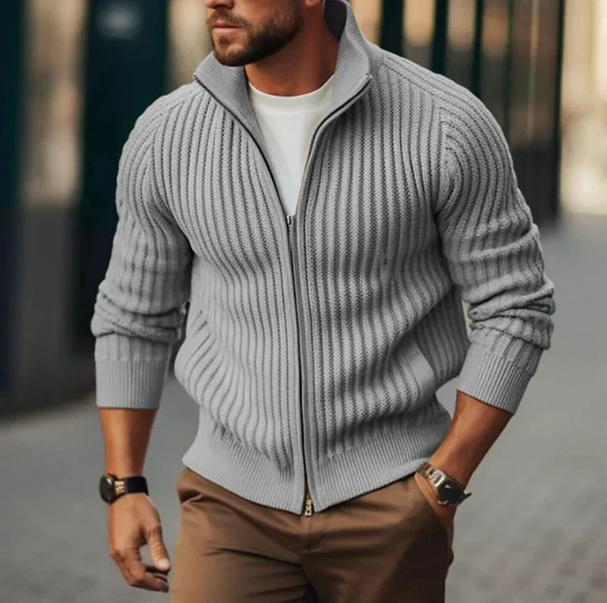 Men's ribbed Ritsvest | Slim-Fit full zipper cardigan for casual clothing