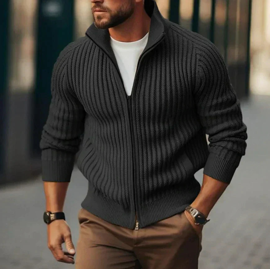 Men's ribbed Ritsvest | Slim-Fit full zipper cardigan for casual clothing