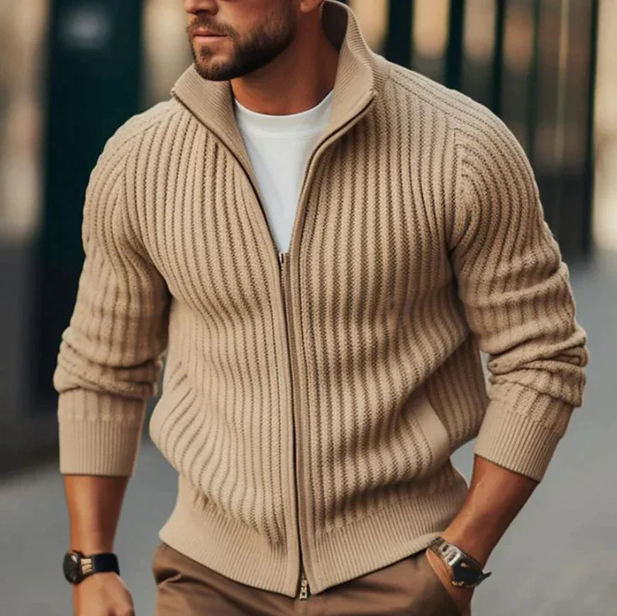 Men's ribbed Ritsvest | Slim-Fit full zipper cardigan for casual clothing