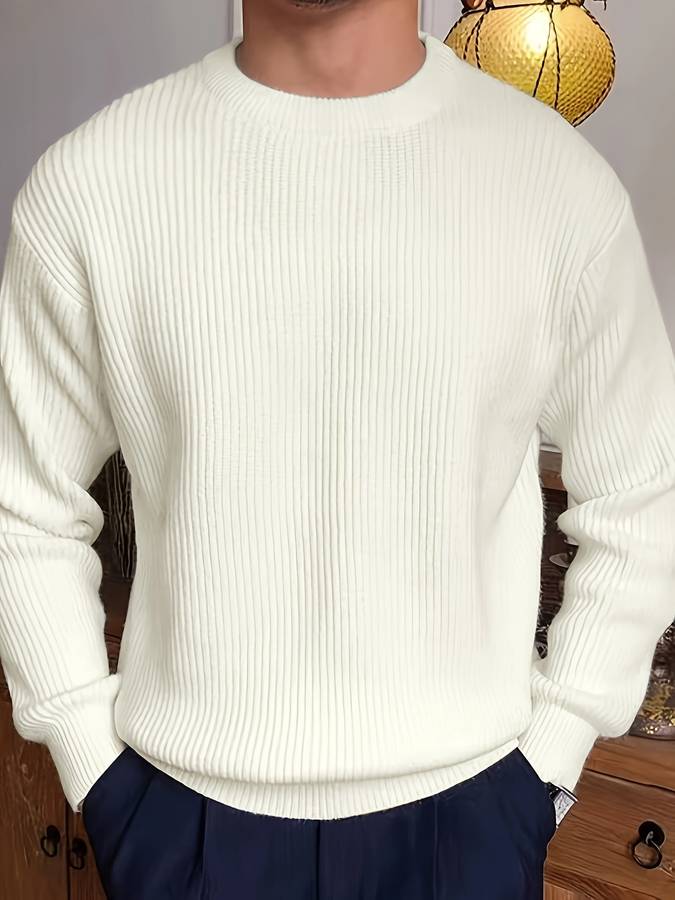 Men's ribbed sweater with round neck | Classic long sleeves knitted pullover