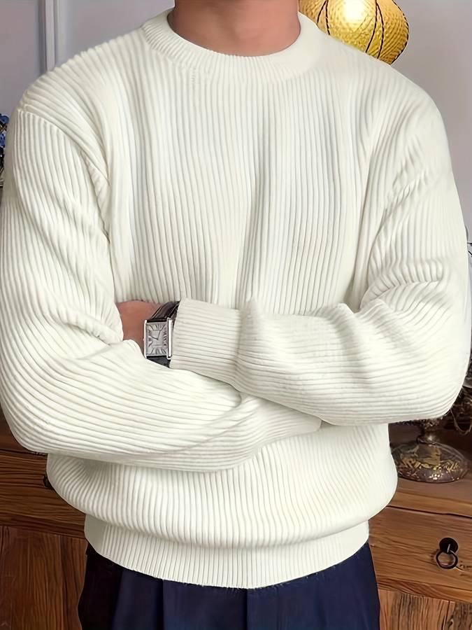 Men's ribbed sweater with round neck | Classic long sleeves knitted pullover