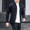 Men's coarse knitted cardigan with cable pattern Button closure, scarf collar, casual fit