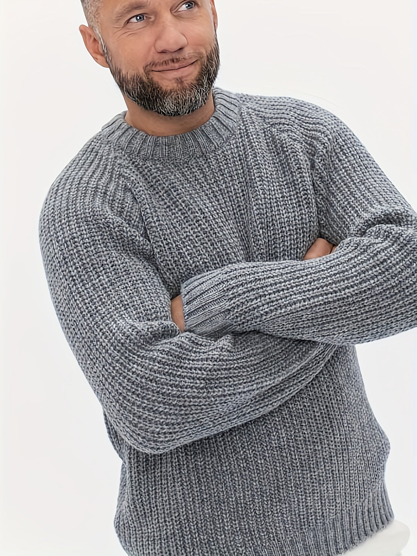 Men's gross knitted gray sweater | Comfortable ribbed round neck pullover