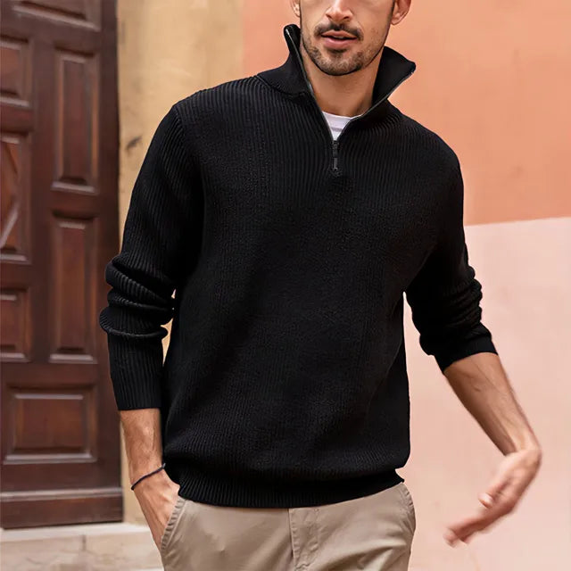 Men's Half-Zip knitted sweater | Upright collar, long sleeves, casual fit