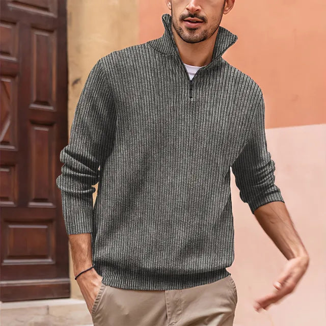 Men's Half-Zip knitted sweater | Upright collar, long sleeves, casual fit