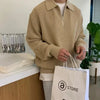Men's Half zipper ribbed sweater | Casual long sleeves pullover with collar