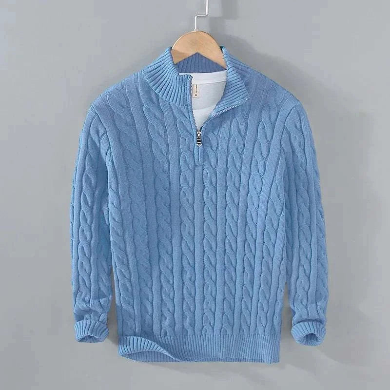 Men's cable kneaded half-zip sweater