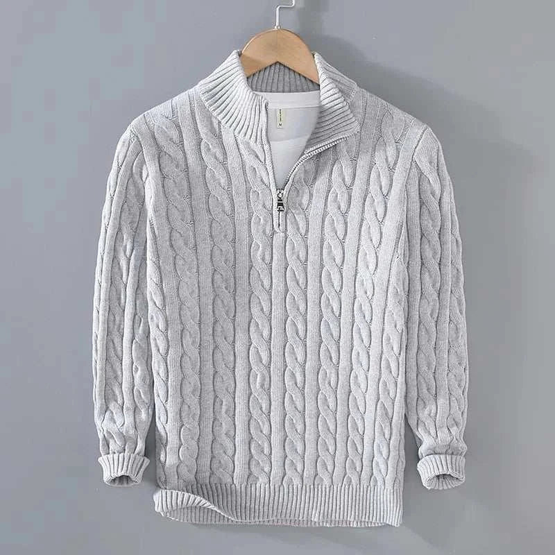 Men's cable kneaded half-zip sweater