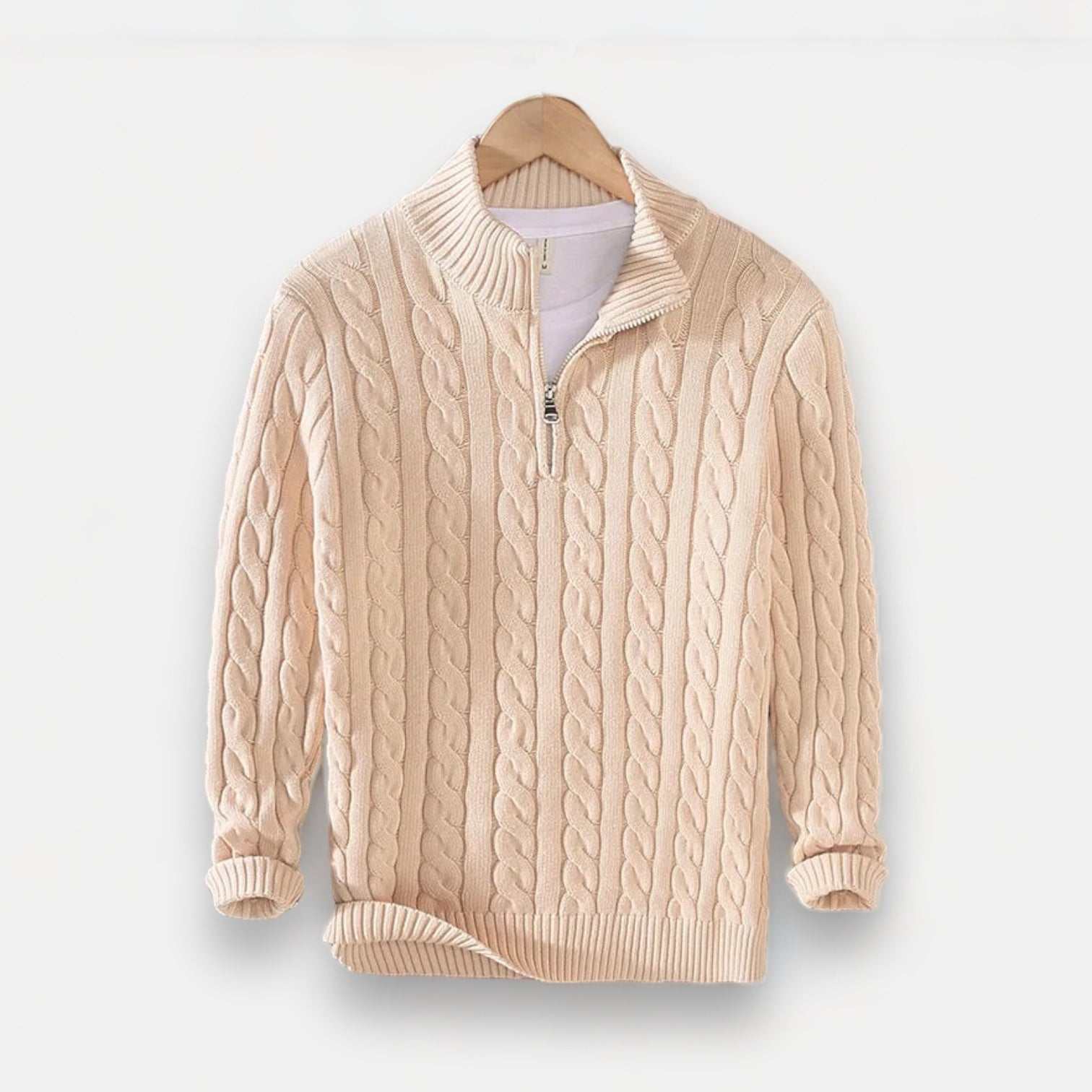 Men's cable kneaded half-zip sweater