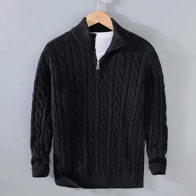 Men's cable kneaded half-zip sweater