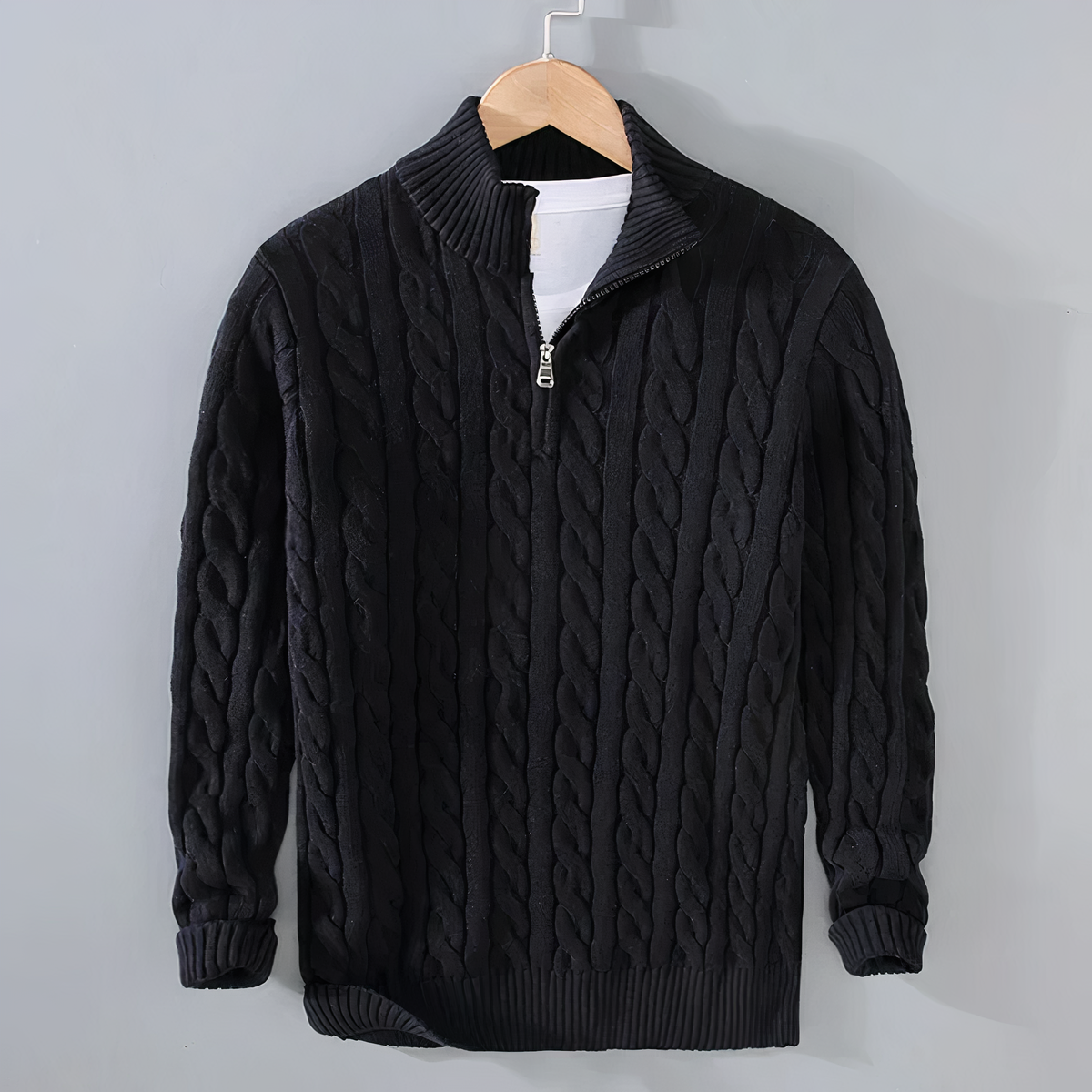 Men's cable knitted half -zipper sweater | Classic long sleeves pullover for autumn and winter
