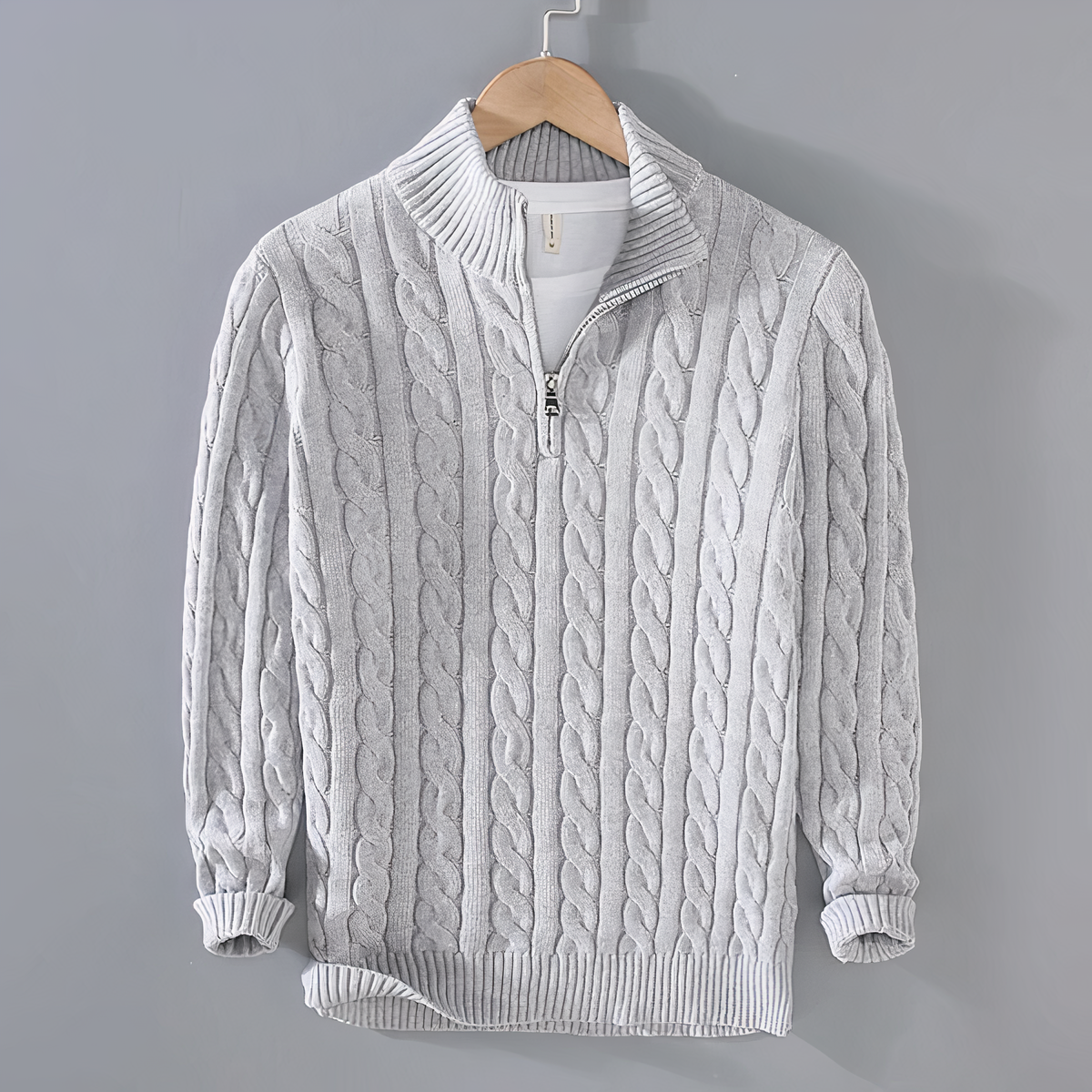 Men's cable knitted half -zipper sweater | Classic long sleeves pullover for autumn and winter