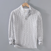 Men's cable knitted half -zipper sweater | Classic long sleeves pullover for autumn and winter